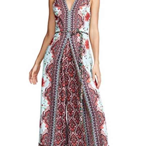 Alice +Olivia Audrie Pleat Floral Blue Jumpsuit. - Picture 6 of 10